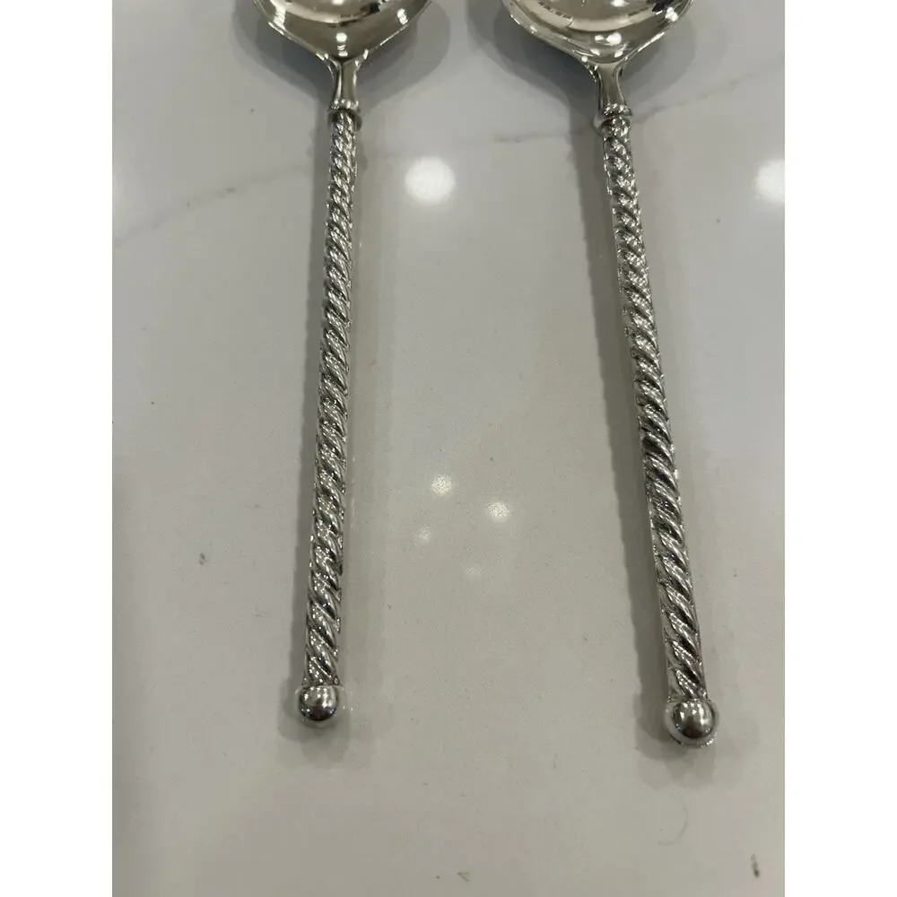 Vtg EP ZINC Italy Serving Salad Spoon and Fork Set Twisted Silverplated 9.5
